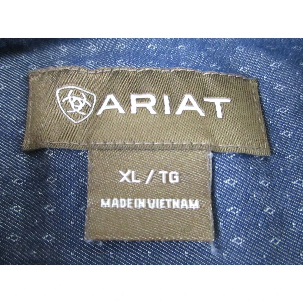 Ariat Shirt Mens XL Blue Button Down Long‎ Sleeve 100% Cotton Western Pocket